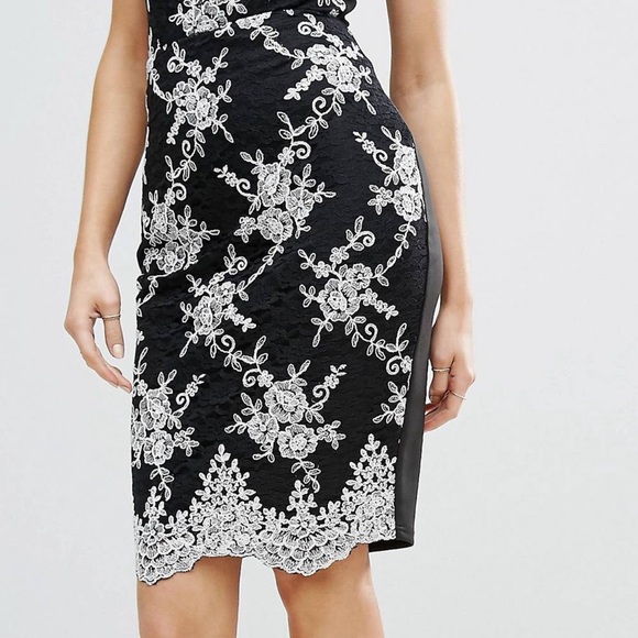 3 for $99 ASOS Lipsy embroidery black white lace front skirt - Picture 6 of 6